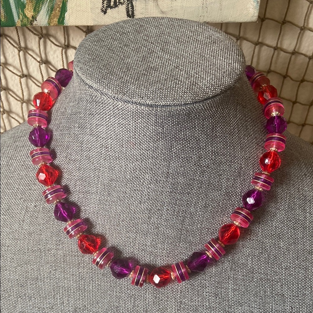 Vintage Purple and Red Lucite  Beaded Necklace